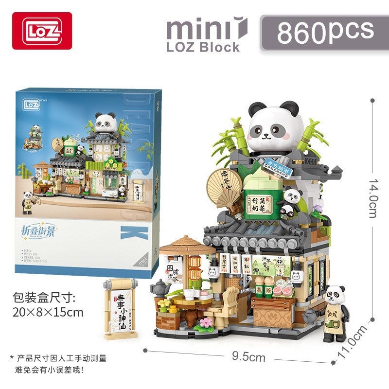 Loz Panda Tea House -1282.999999999% Off Street Scene Building Blocks Bear Coffee Shop National Trend Assembly Toy For Boys And Girls - Image 1